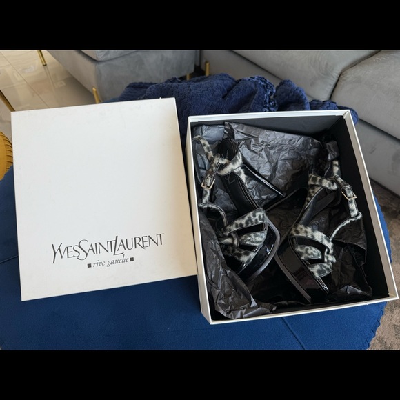 YSL Tribute Platform heels sz 35.5 Black/ faux fur Authentic - Picture 13 of 13